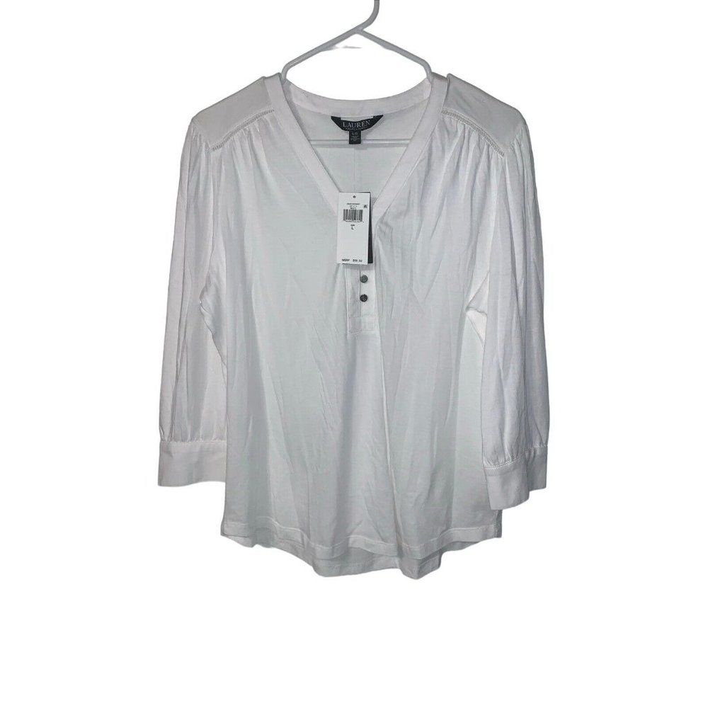 Lauren Ralph Lauren Women's Large White Button 2/3 Front 3/4 Sleeves NWT